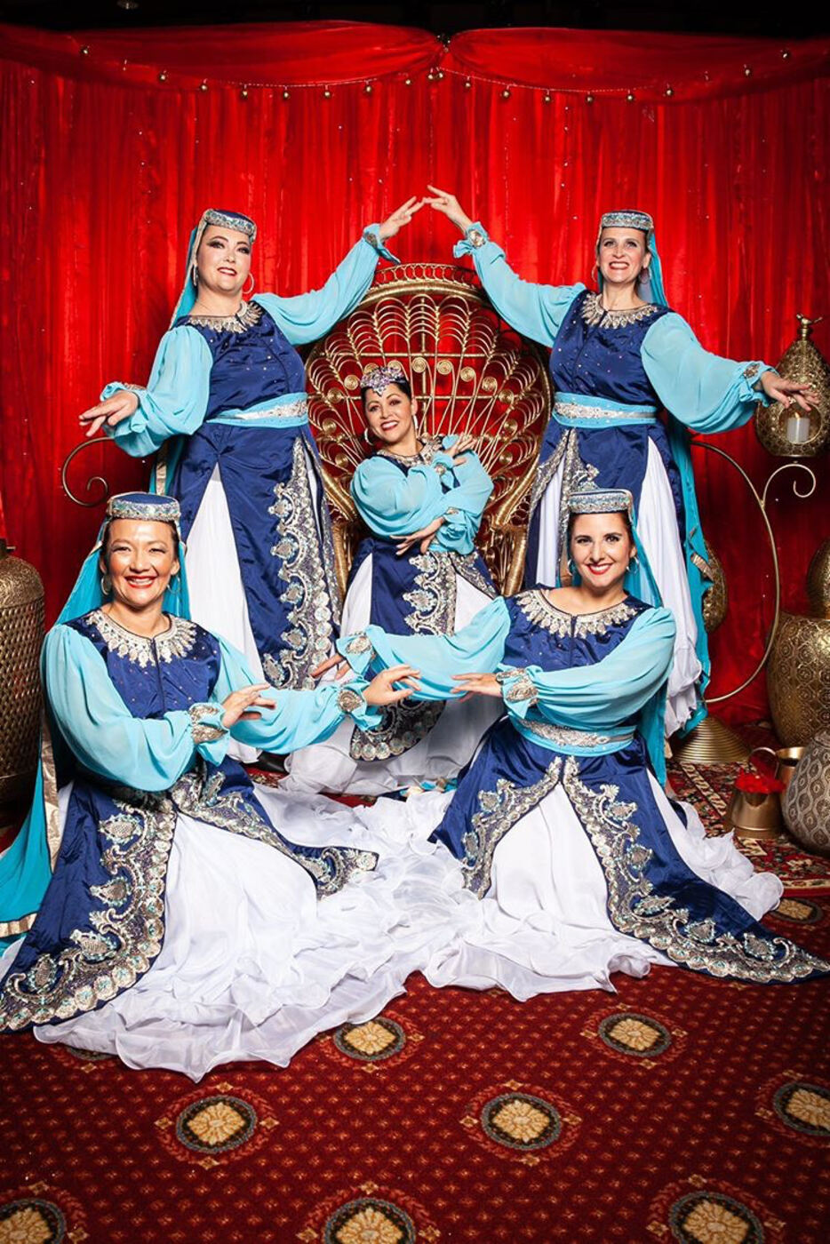 Hathor Iranian Dance Ensemble in blue and white costume